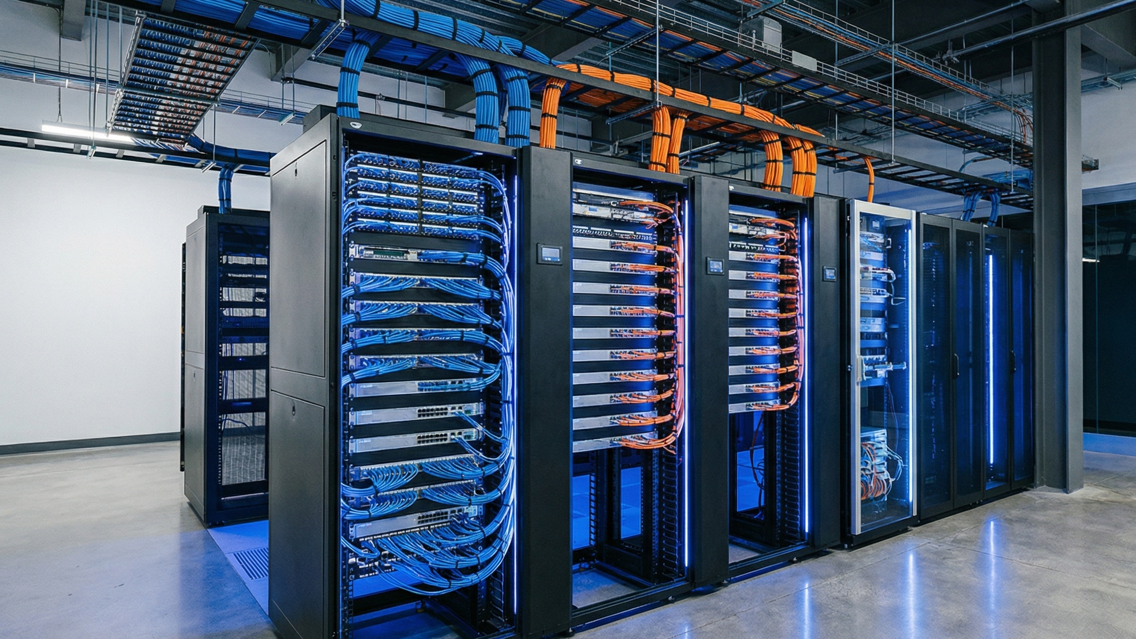 Rack organizado com cabeamento estruturado UTP