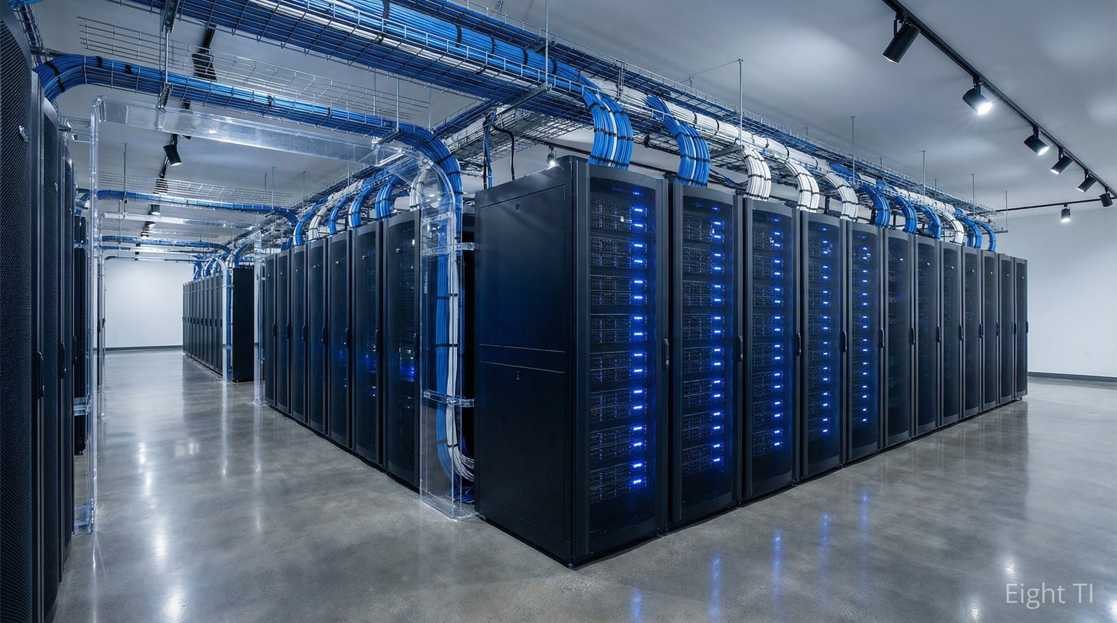 Infraestrutura de TI moderna - Sala de servidores com cabeamento estruturado - Eight TI