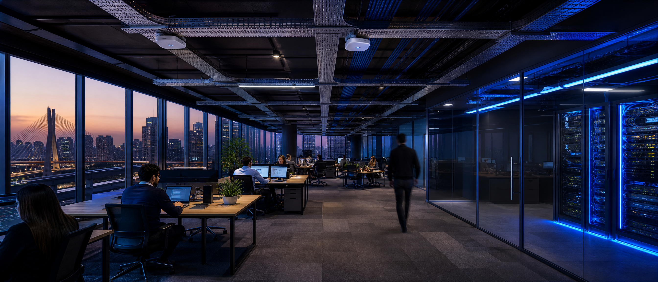 Escritório corporativo moderno em São Paulo com infraestrutura de TI