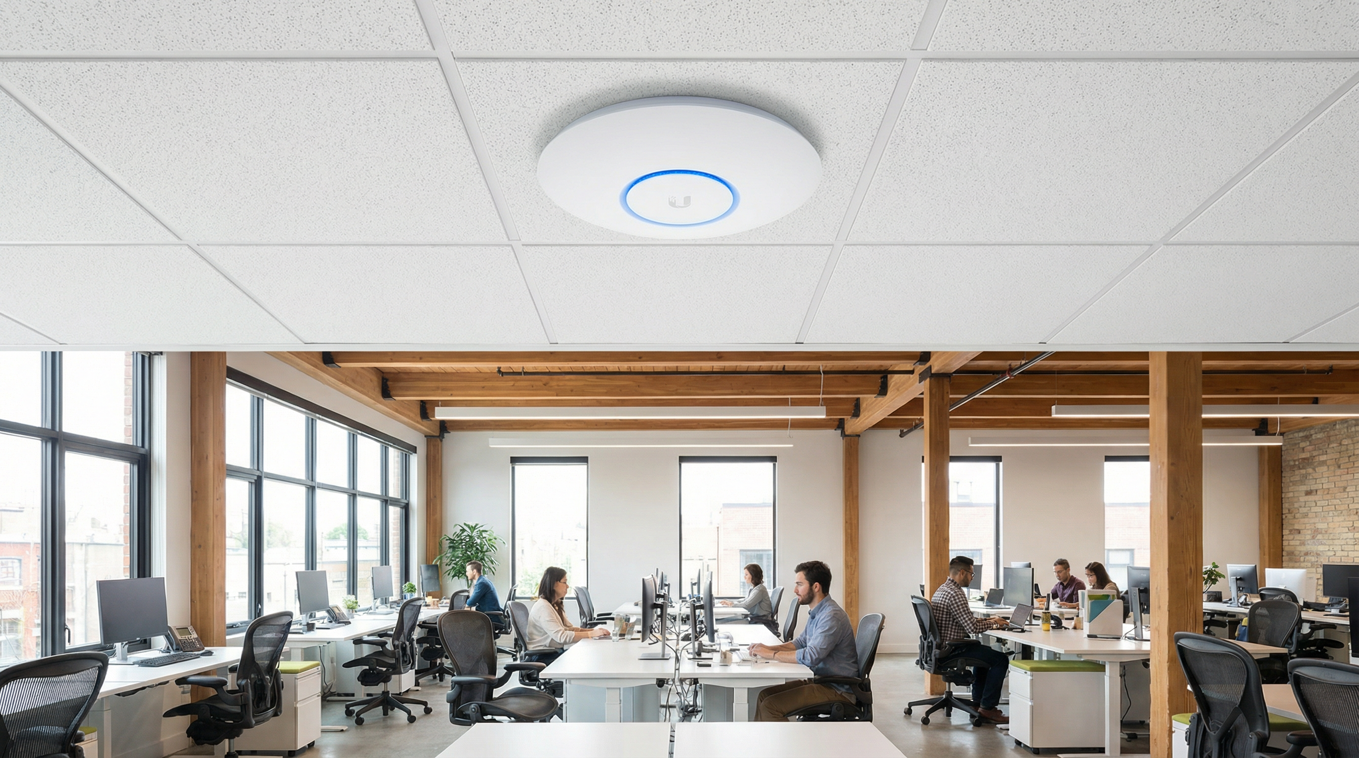 Access Point Ubiquiti em escritório moderno