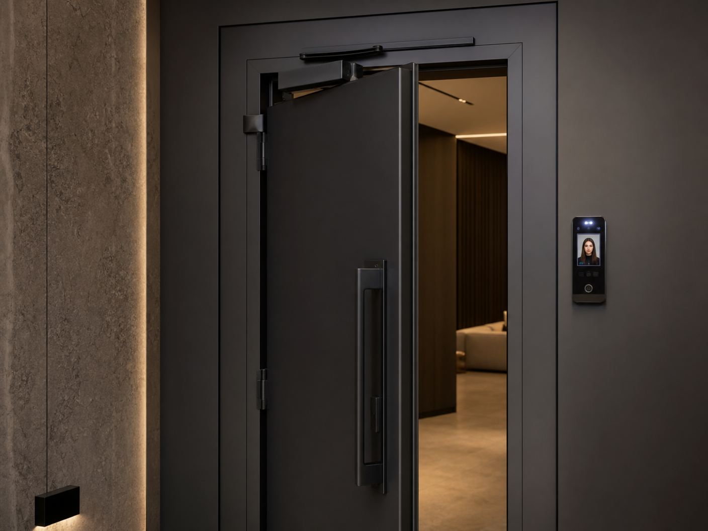 Porta blindada com sistema de automação e reconhecimento facial - automatização de portas seguras